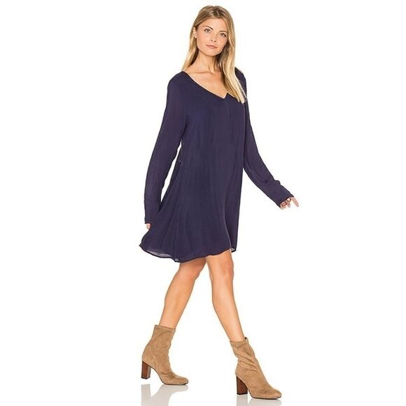Express Vneck Blue Tunic Sheer Sleeve Mini Dress - Picture 1 of 9